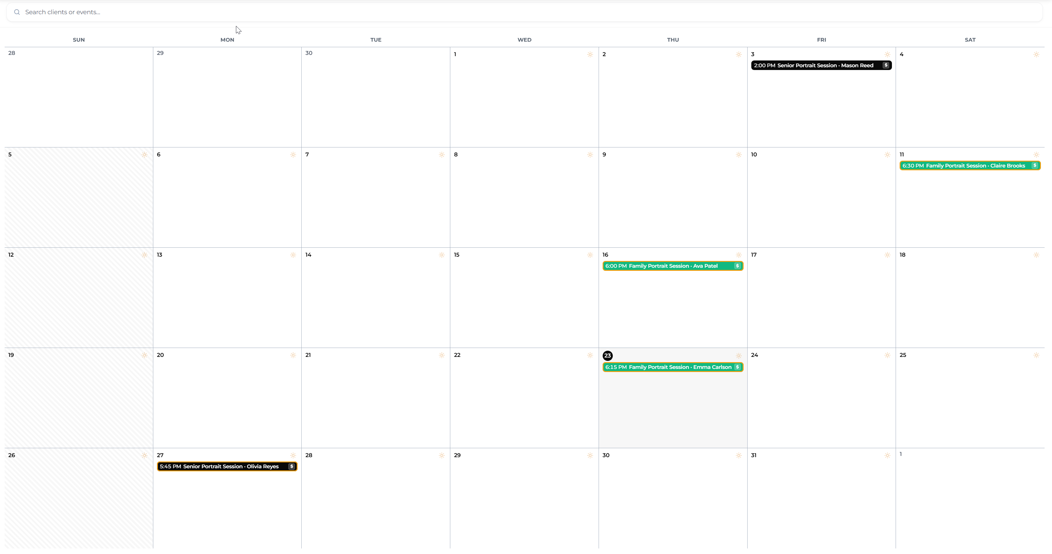 Mankai booking calendar month view
