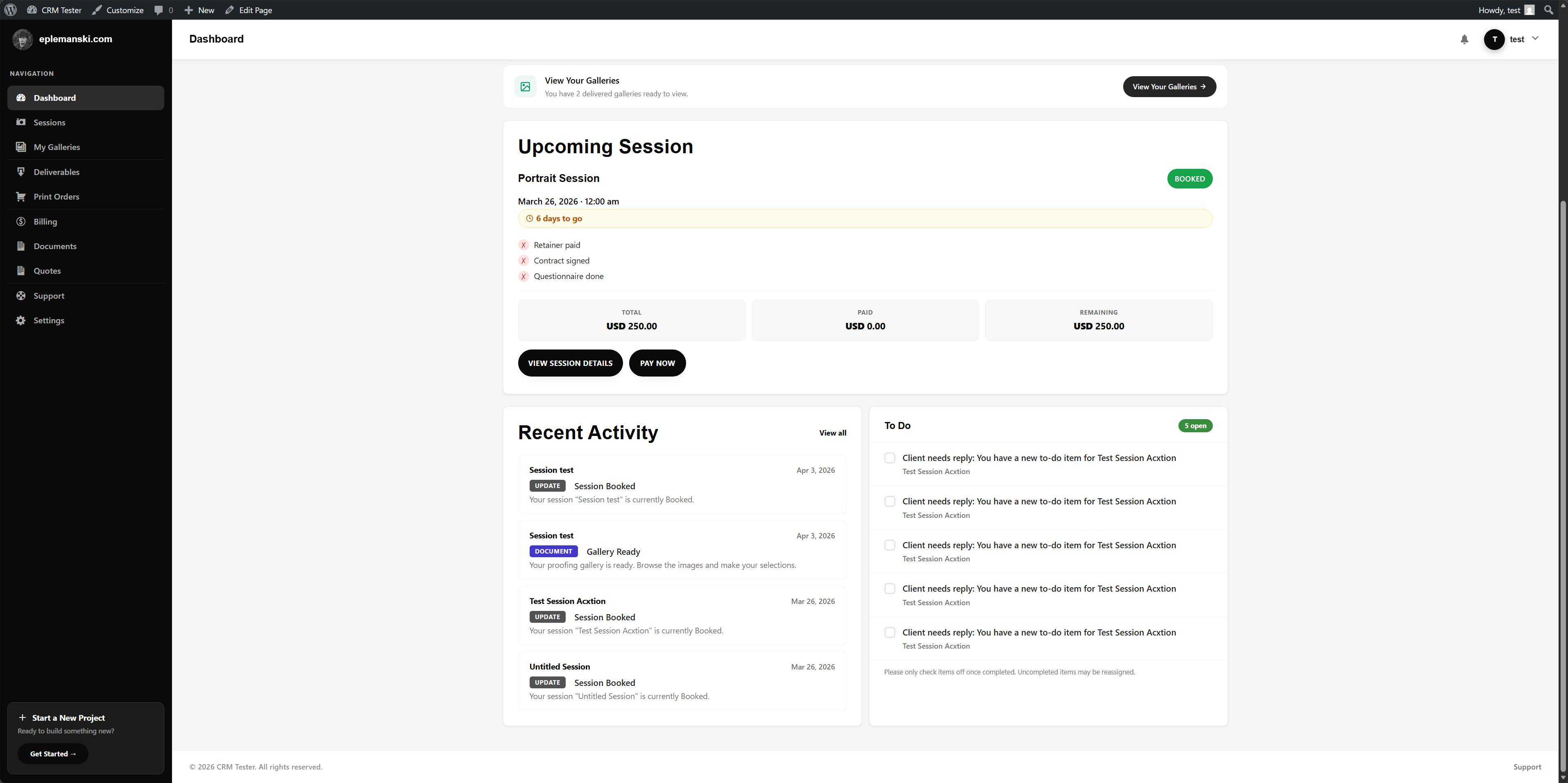Client dashboard example