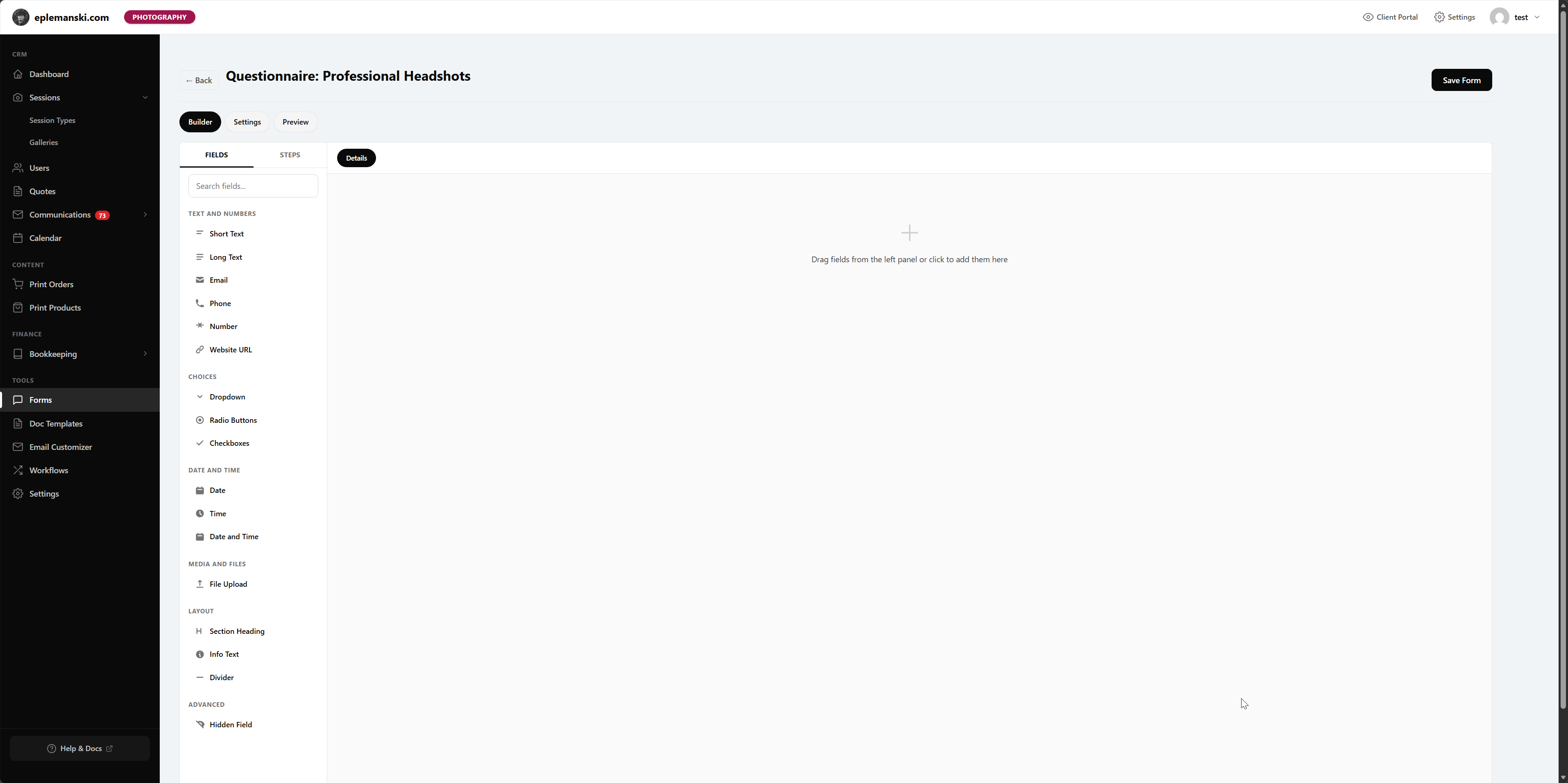 Mankai form builder interface