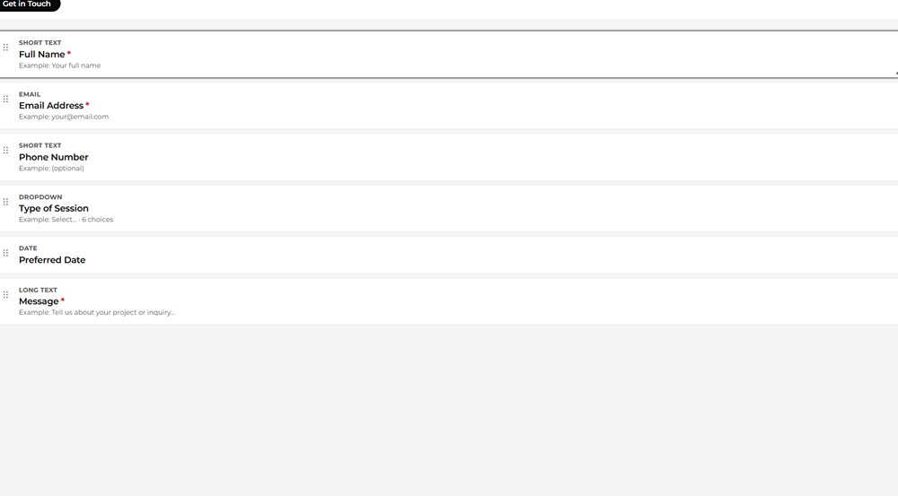 The Mankai form builder editing a fictional intake form.