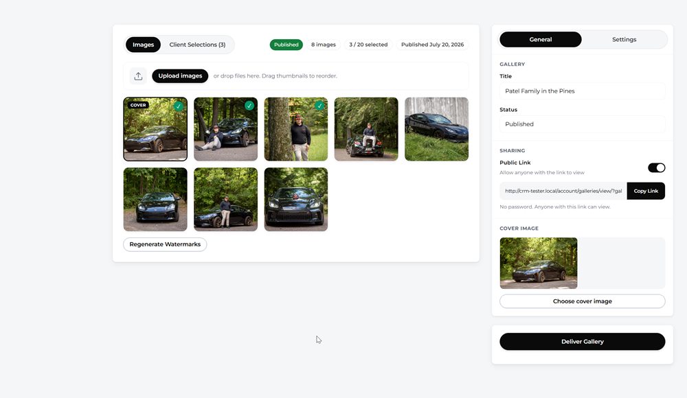 The Mankai gallery editor grid with fictional demo photographs.