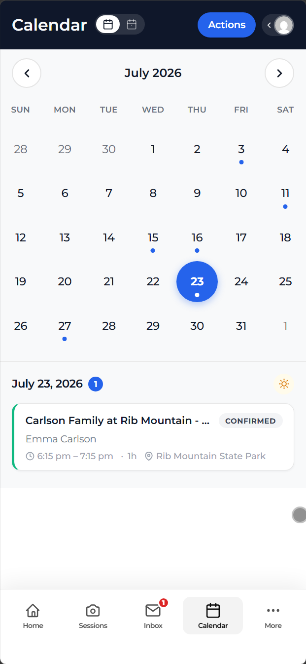 The Mankai mobile calendar with fictional sessions.