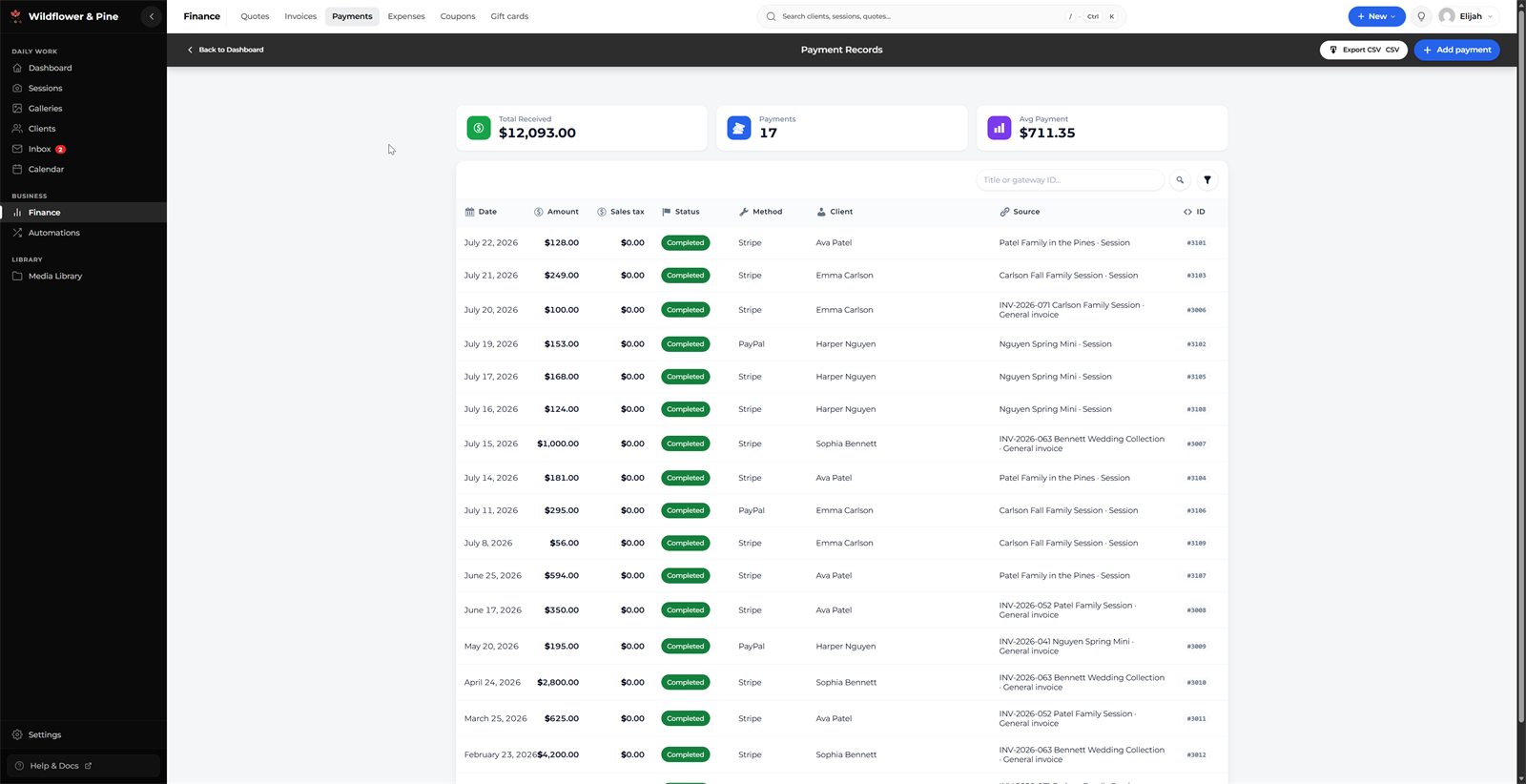 The Mankai payment records list with fictional transactions.