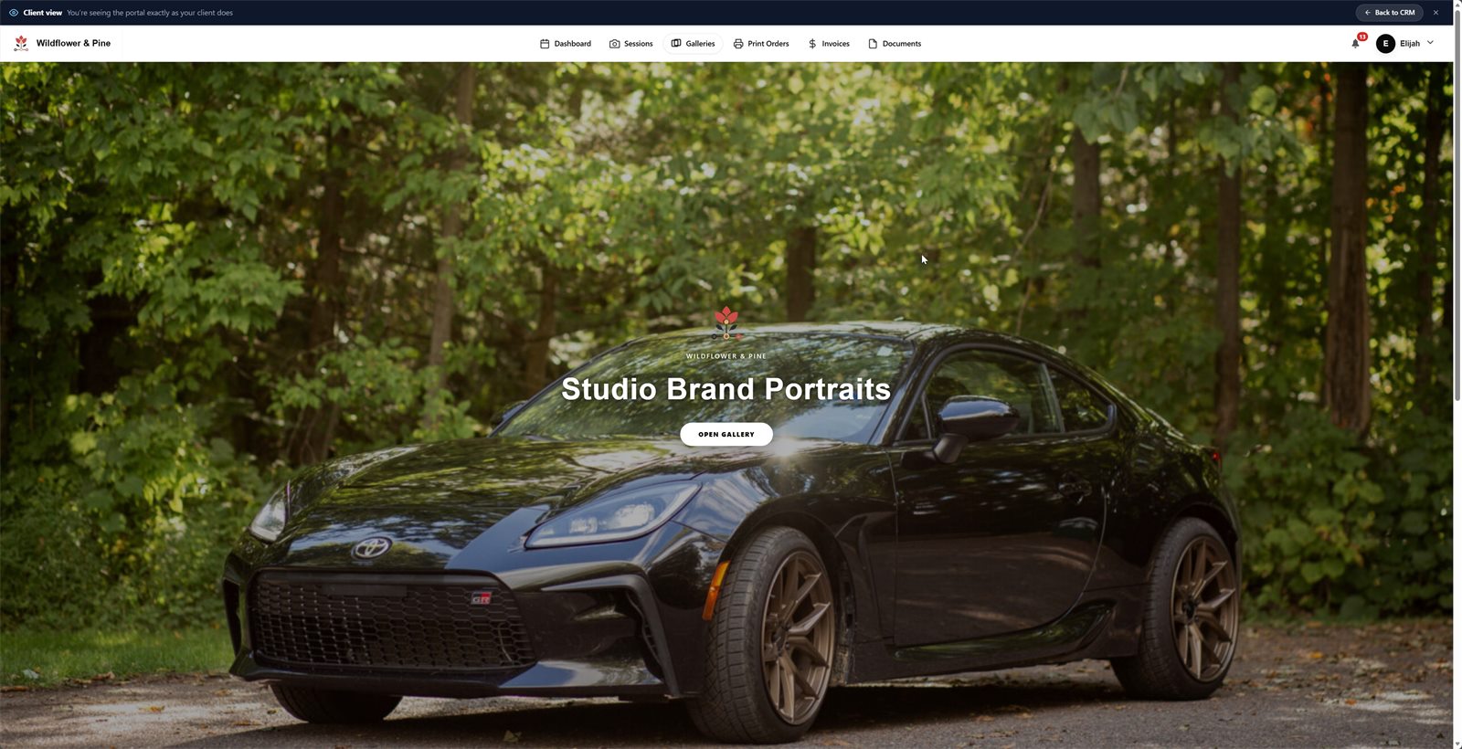 A client-facing Mankai gallery on the studio domain with fictional demo photographs.