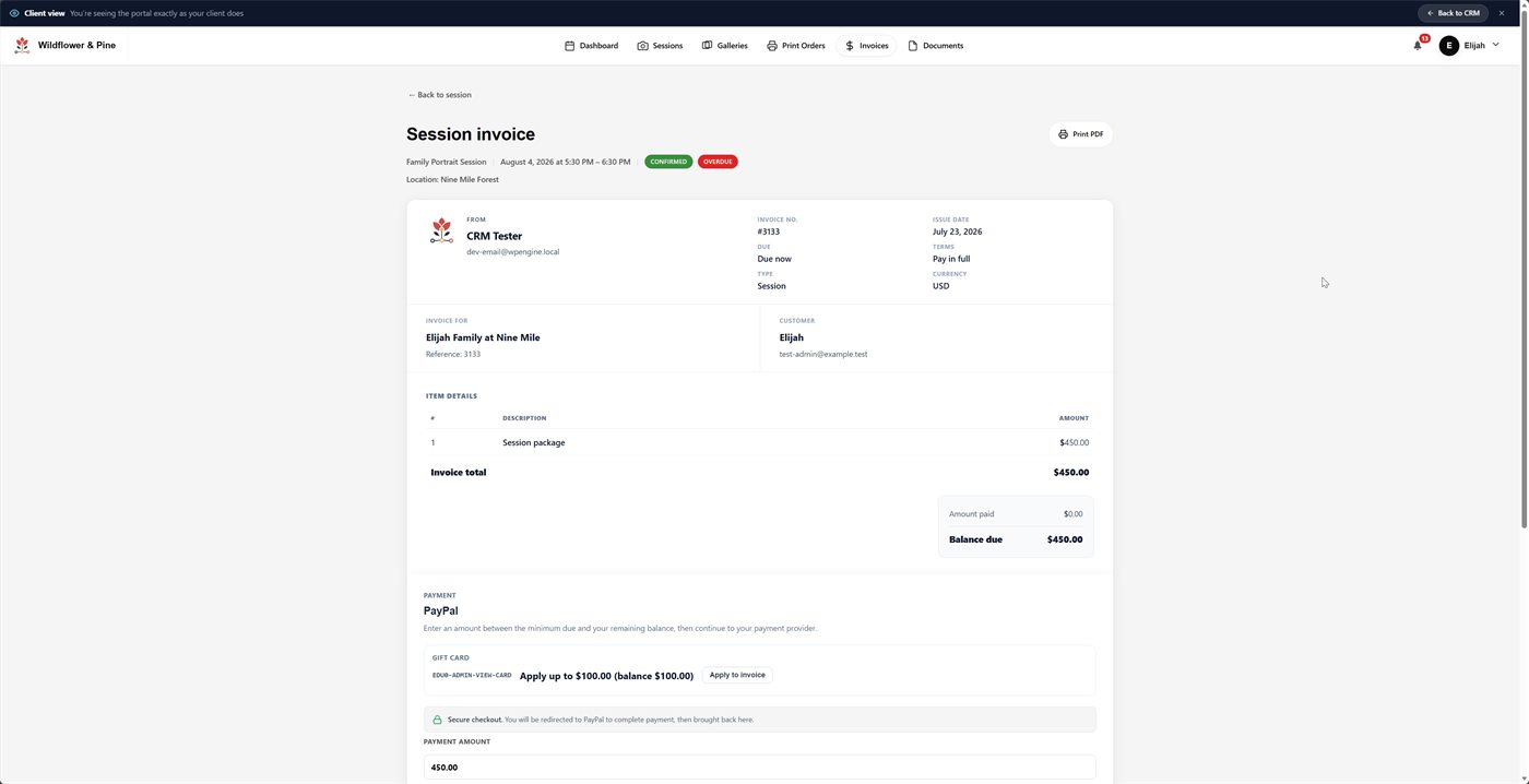 An open invoice with Pay Now inside the Mankai client portal.