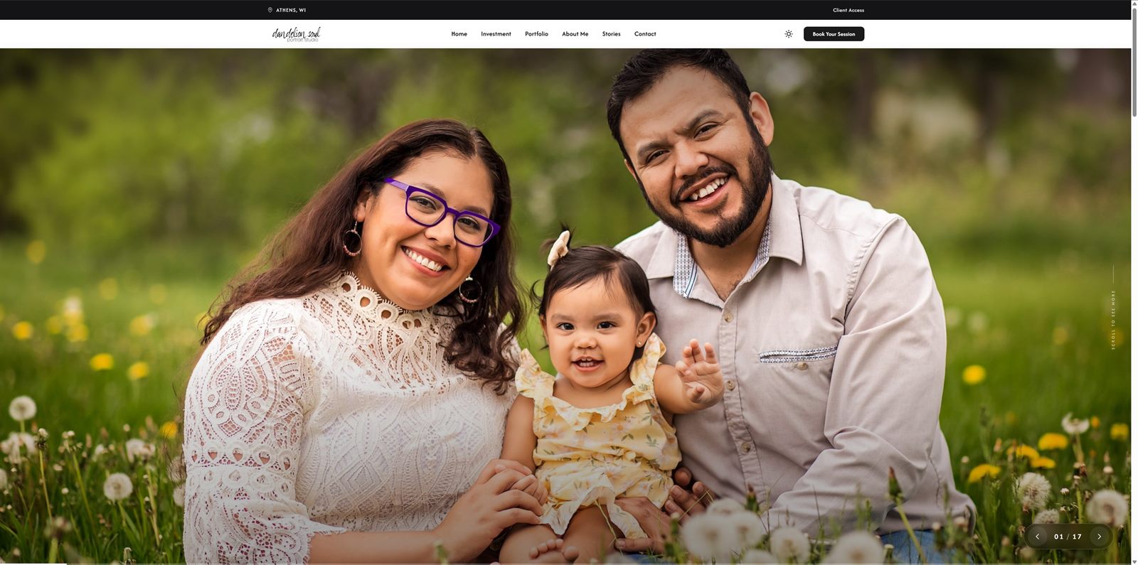 Mankai Photography Theme homepage preview for a portrait studio, with booking and gallery entry points.